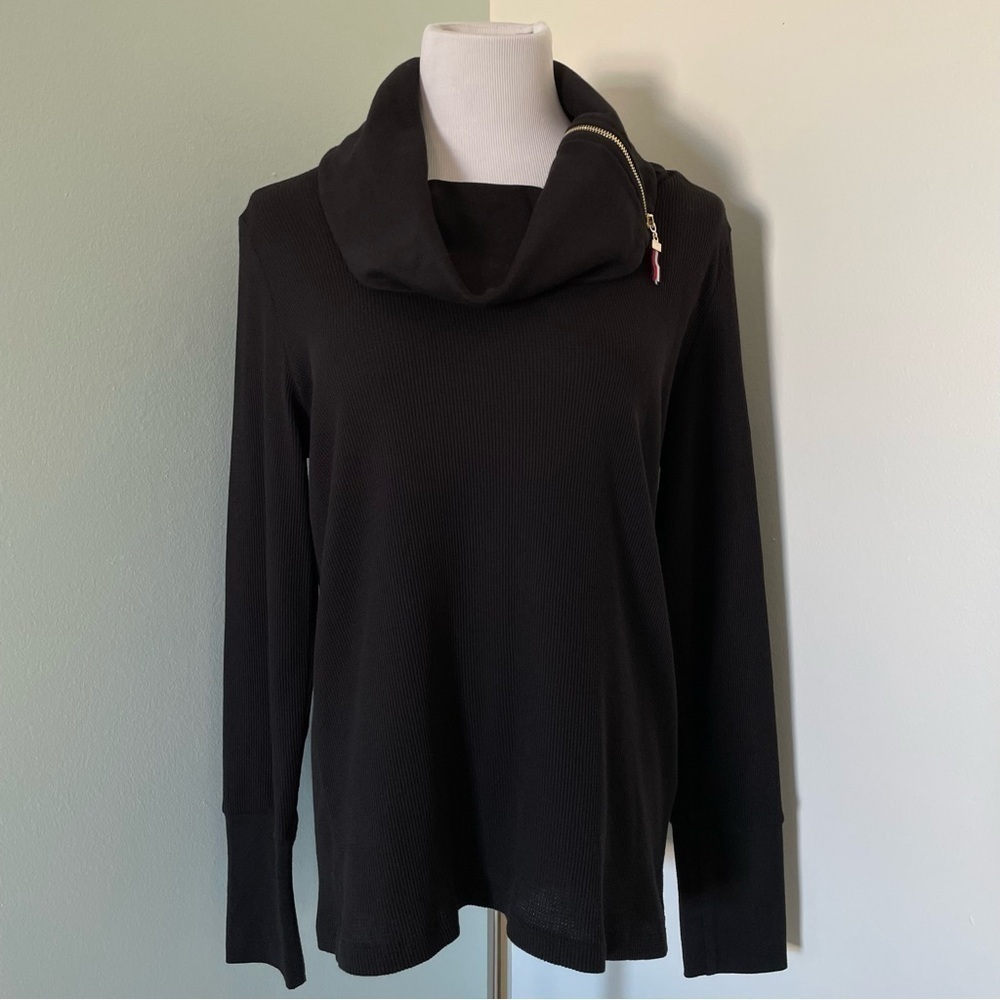 Tommy Hilfiger Women’s Zippered Cowl Neck Waffle Knit Sweater Black Size L